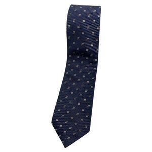 TUNE Men's 100% Silk Necktie LUXURY Tie Navy Geometric W:3.6" EUC
